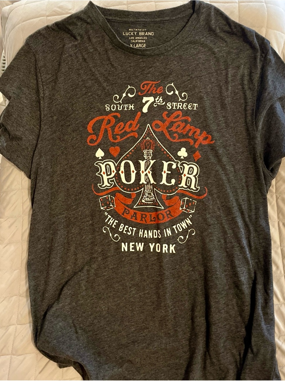 Lucky Brand XLg Poker Parlor Graphic Tee - Men's Dark Gray Red Design
